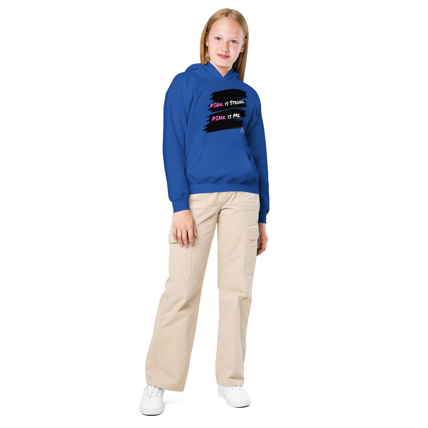 Poppin blue "PINk is Strong. PINk is Me." Youth hoodie
