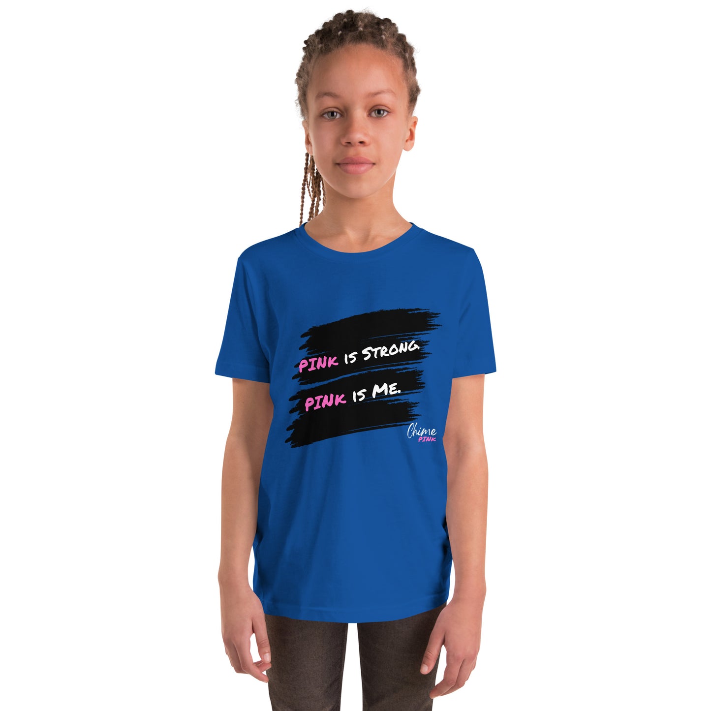 Poppin' blue "PINk is Strong. PINk is Me" Youth T-Shirt