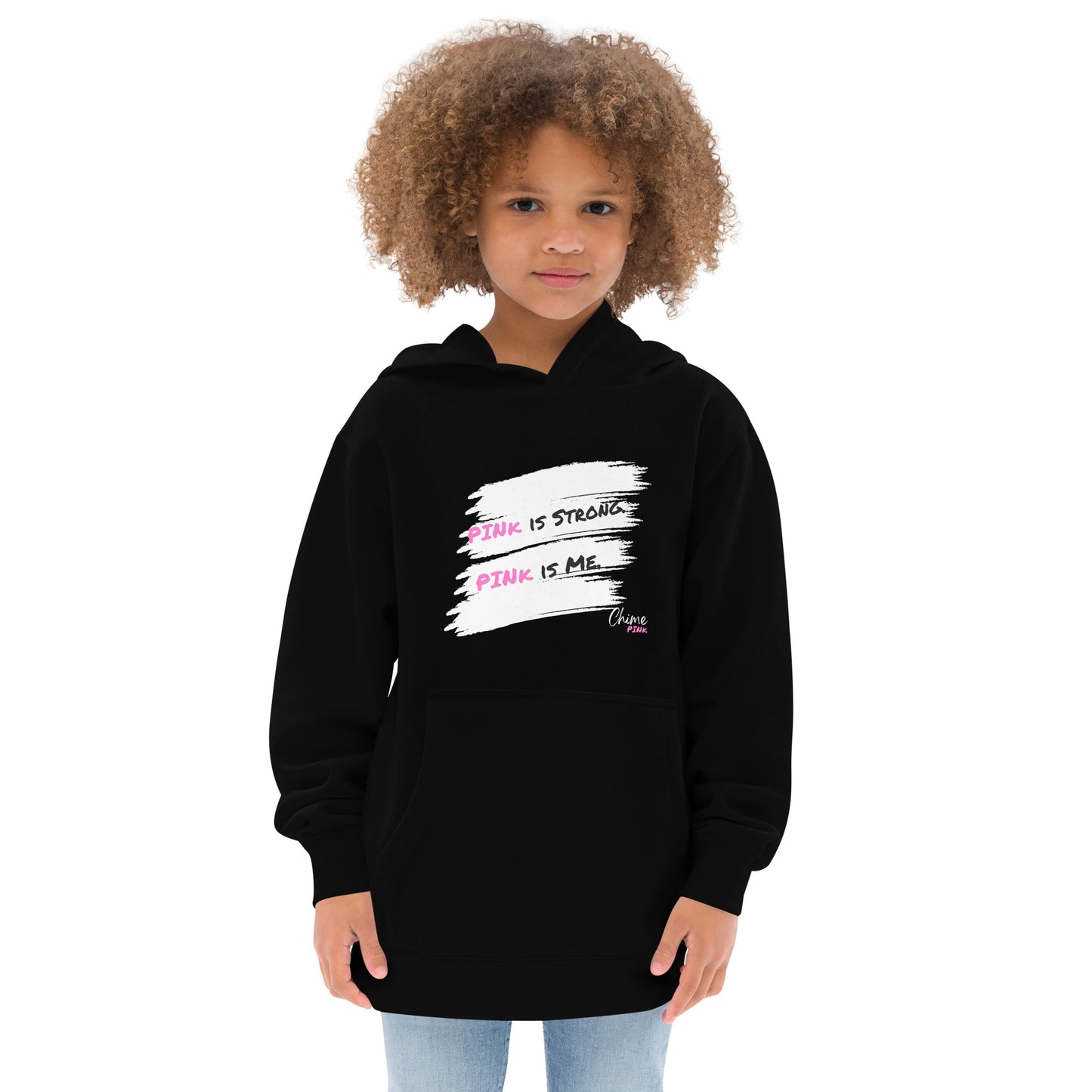 Black "PINk is Strong. PINk is Me." Kids fleece hoodie