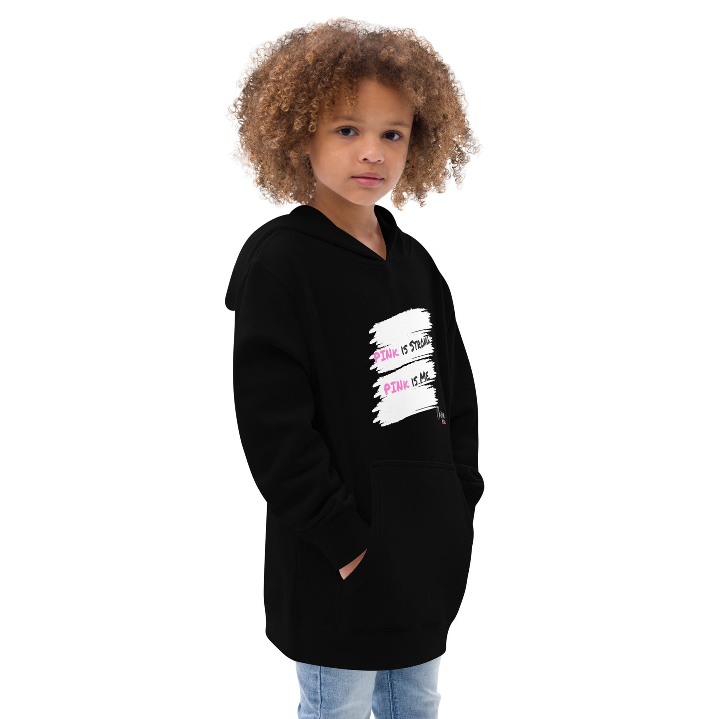 Black "PINk is Strong. PINk is Me." Kids fleece hoodie