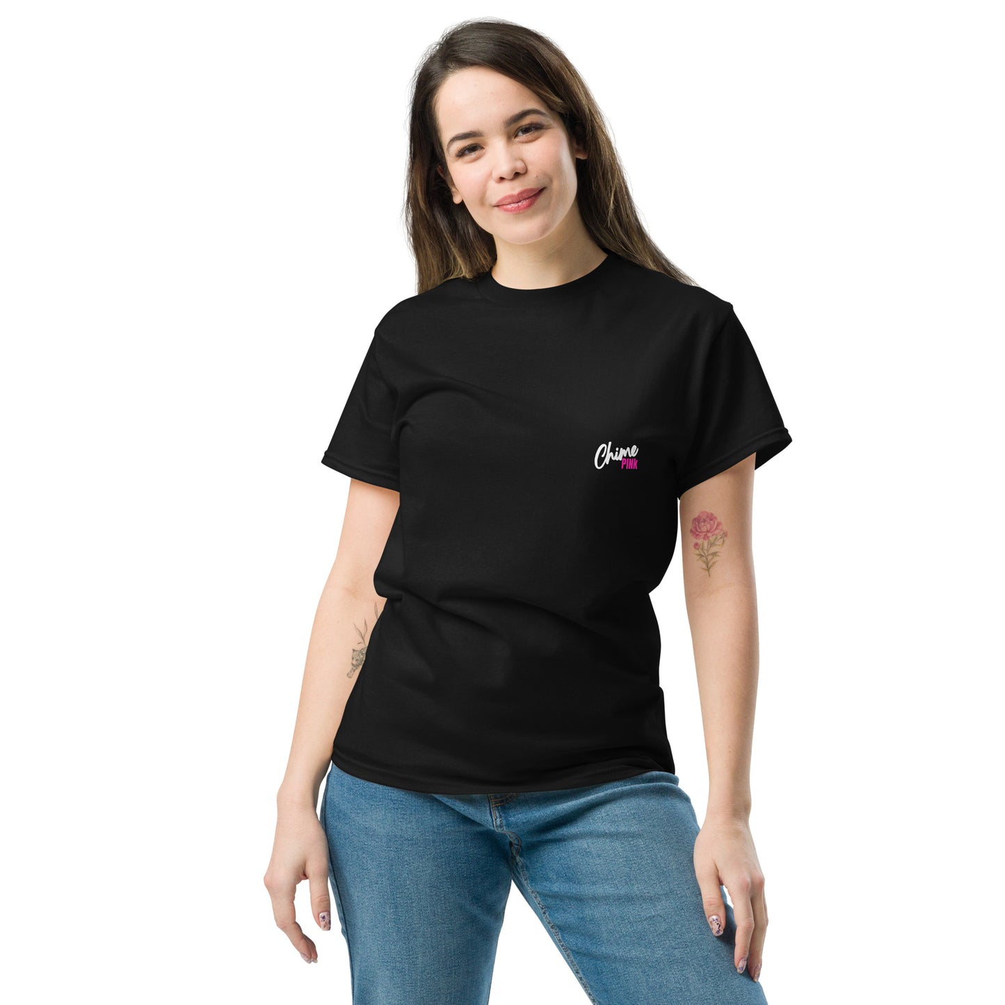 Black "Chime PINk "tee (white logo F&B)