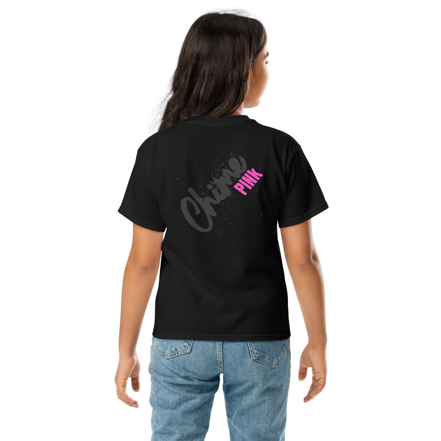 "Chime PINk" Youth black tee