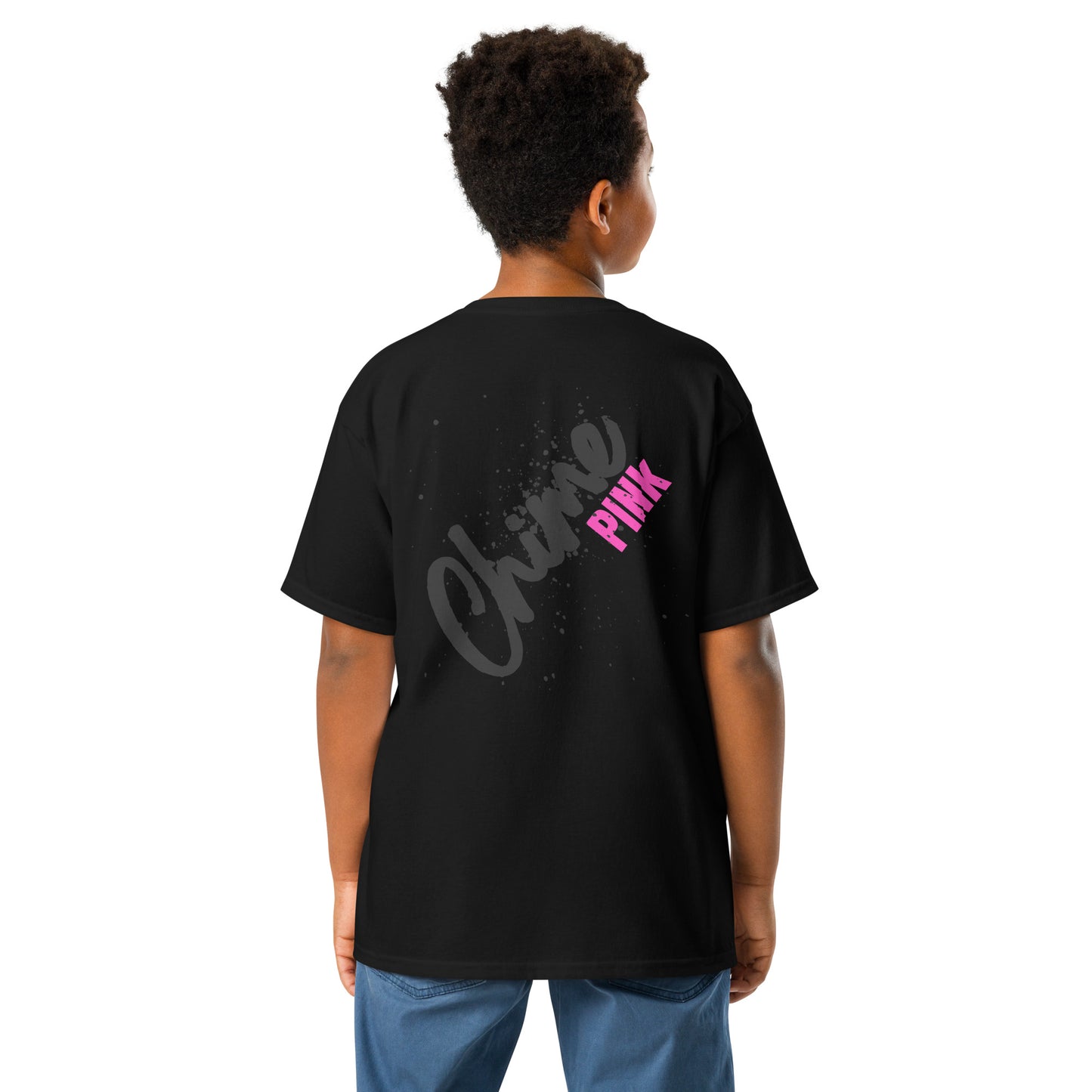 "Chime PINk" Youth black tee