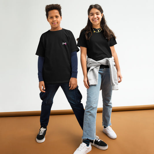 "Chime PINk" Youth black tee