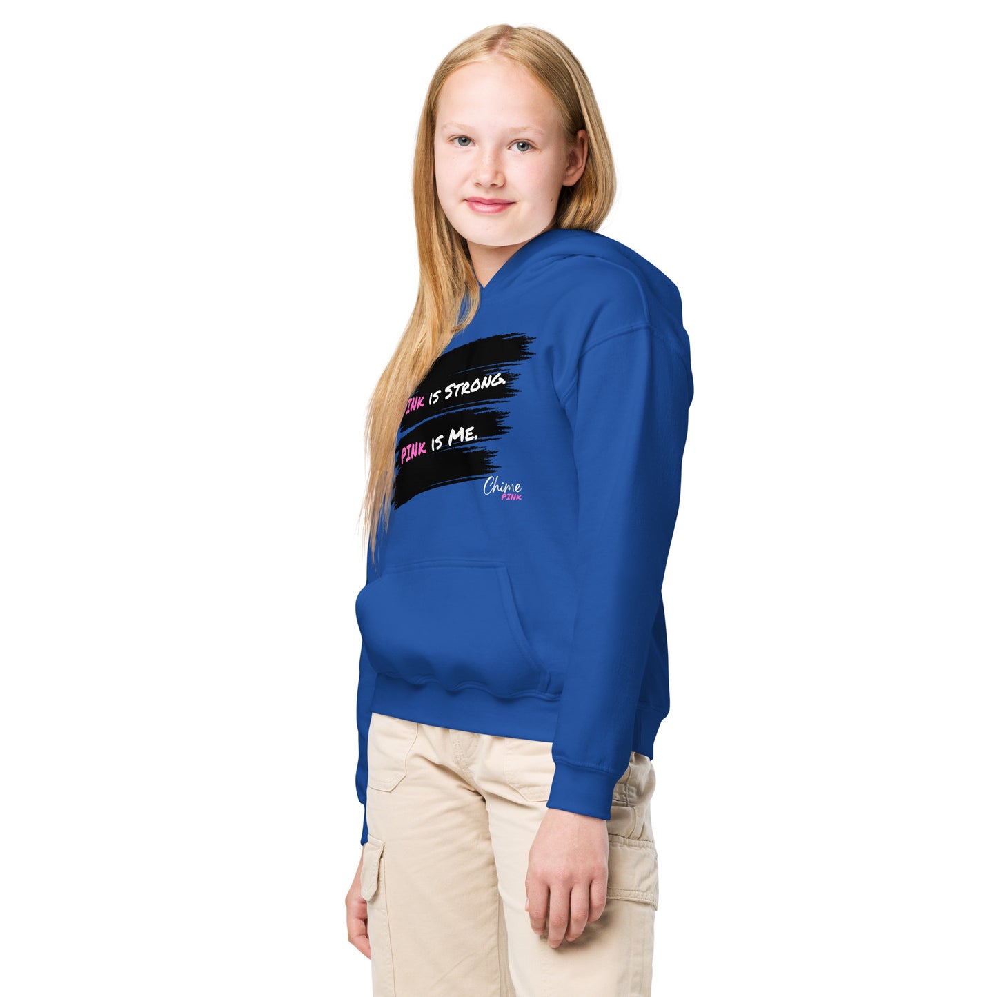 Poppin blue "PINk is Strong. PINk is Me." Youth hoodie