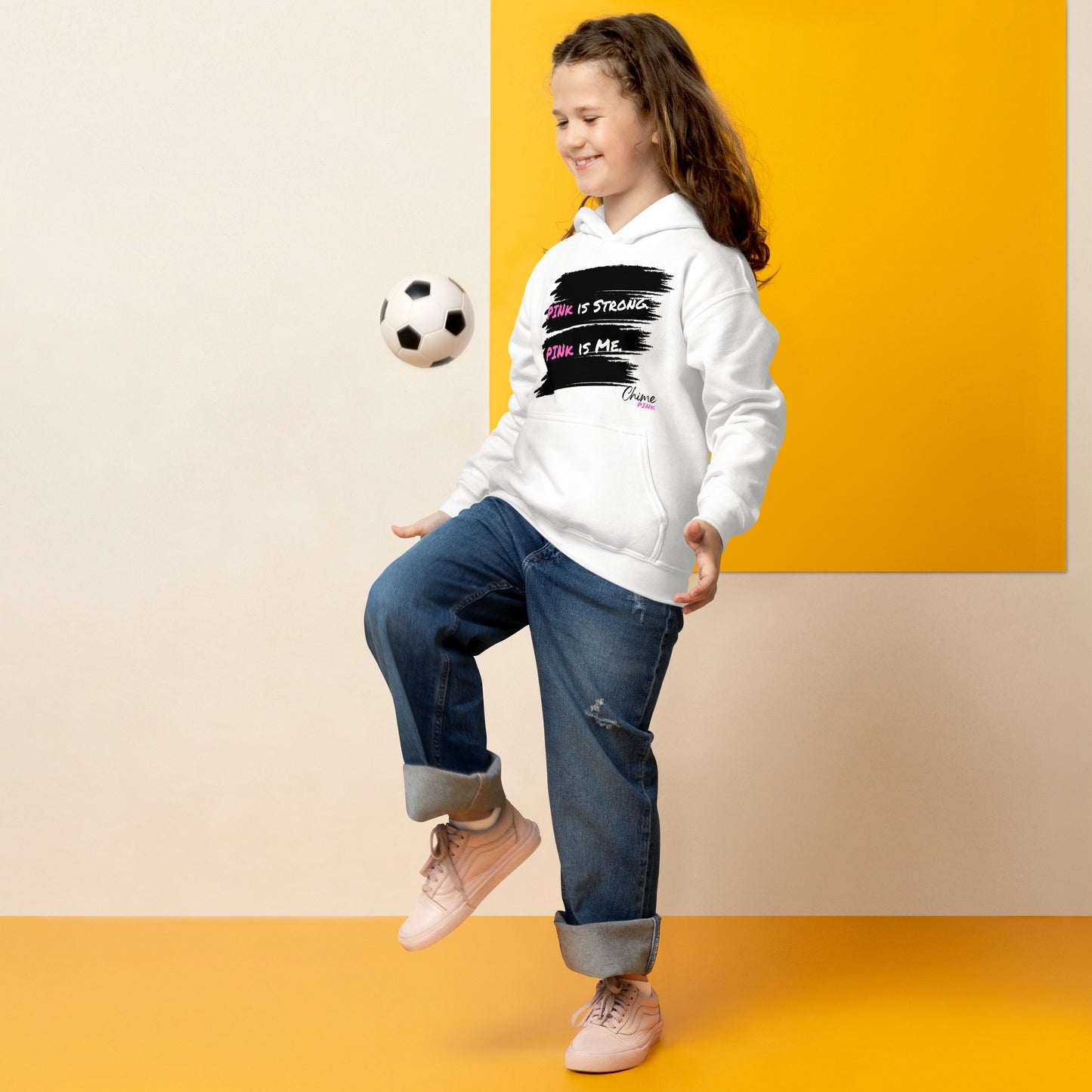 White "PINk is Strong. PINk is Me." Youth hoodie