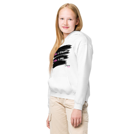 White "PINk is Strong. PINk is Me." Youth hoodie